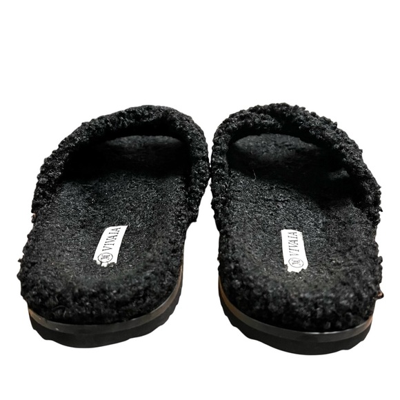 Vivaia Black Hannah Furry Criss Cross Comfort Arch Support Slippers Size 8 - Picture 4 of 8